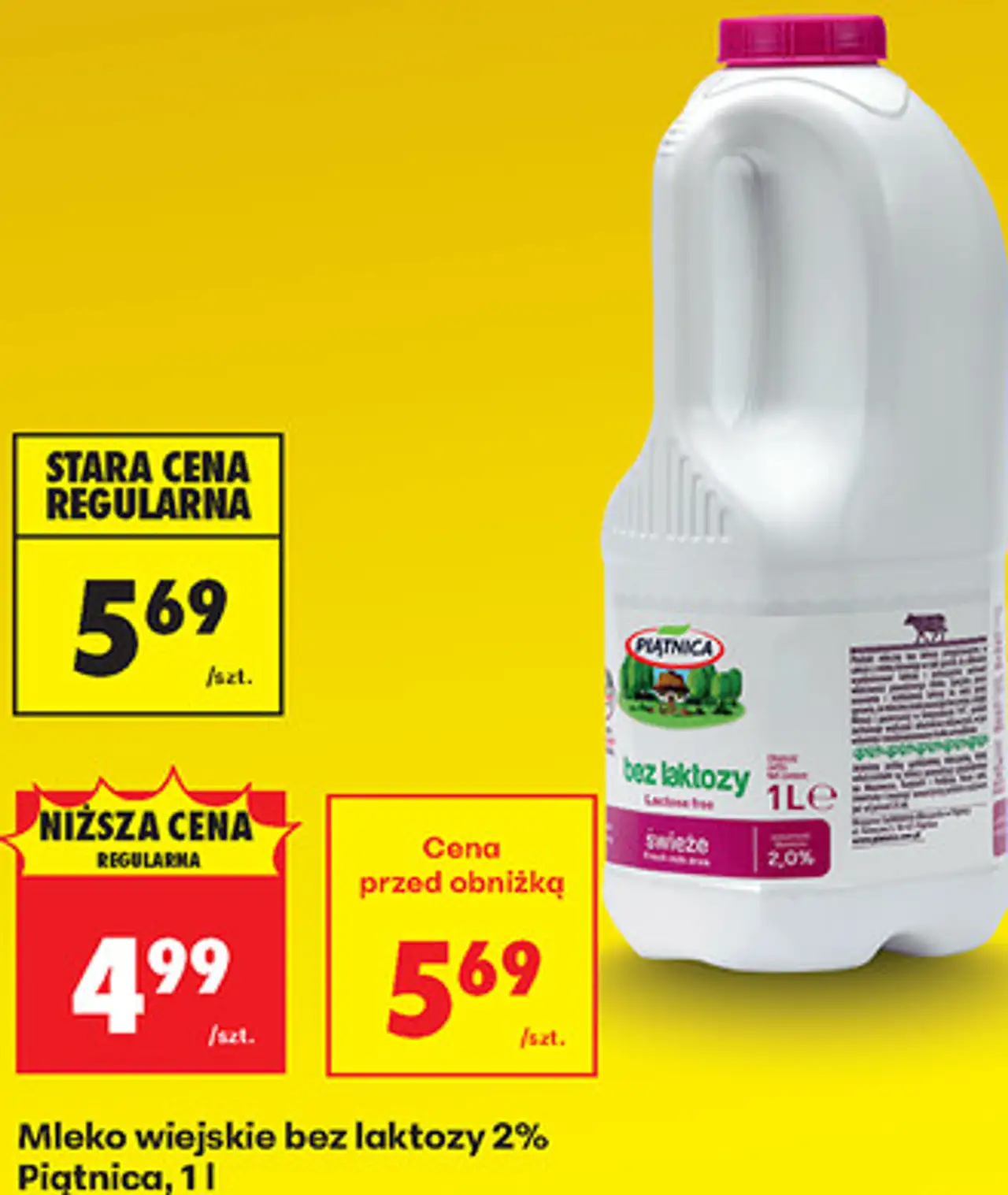 Mleko wiejskie bez laktozy 2% Piątnica, 1 l