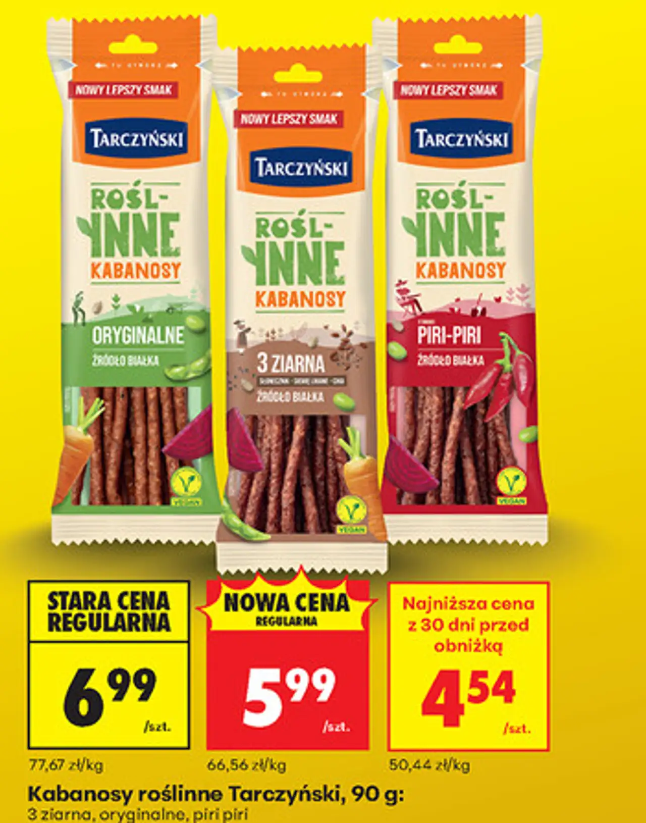 Kabanosy roślinne Tarczyński, 90 g: 3 ziarna, oryginalne, piri piri