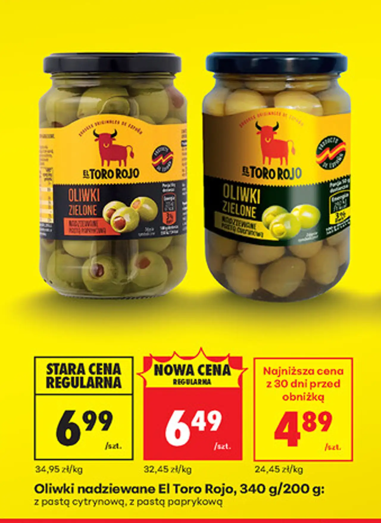 Oliwki nadziewane El Toro Rojo, 340 g/200 g: z pastą cytrynową, z pastą paprykową