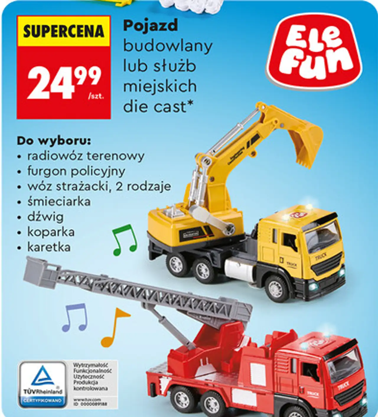 Pojazd budowlany lub służb miejskich die cast Ele Fun