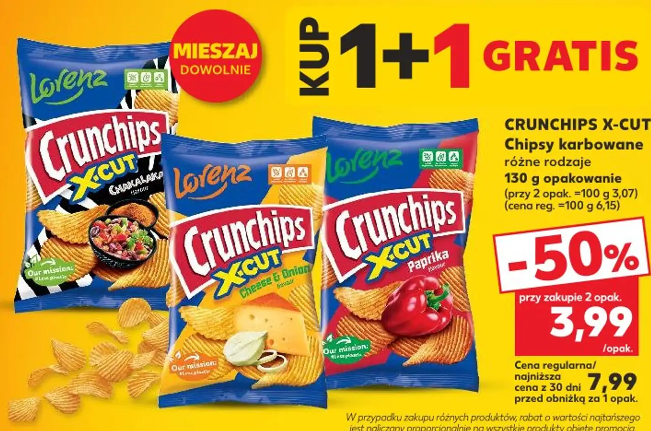 CRUNCHIPS X-CUT Chipsy karbowane różne rodzaje 130 g opakowanie