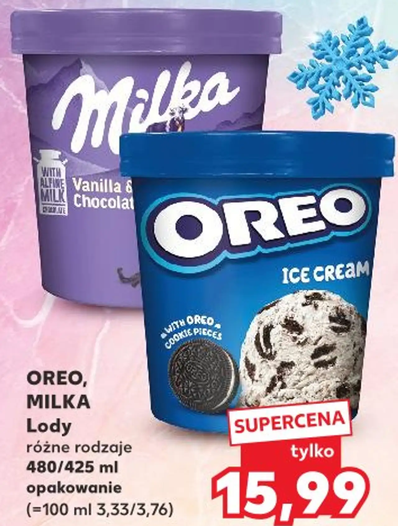 OREO, MILKA Lody różne rodzaje 480/425 ml opakowanie