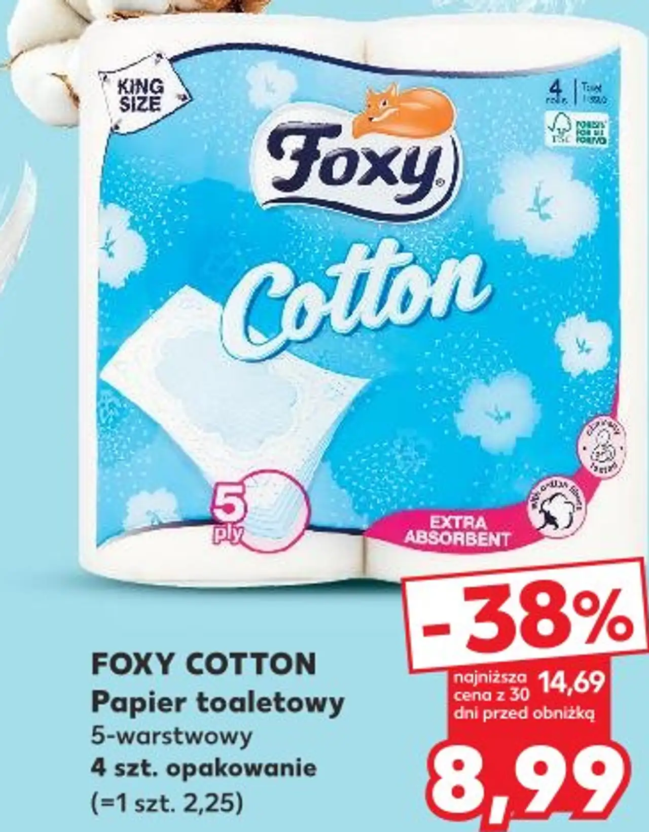 FOXY COTTON Papier toaletowy 5-warstwowy 4 szt. opakowanie