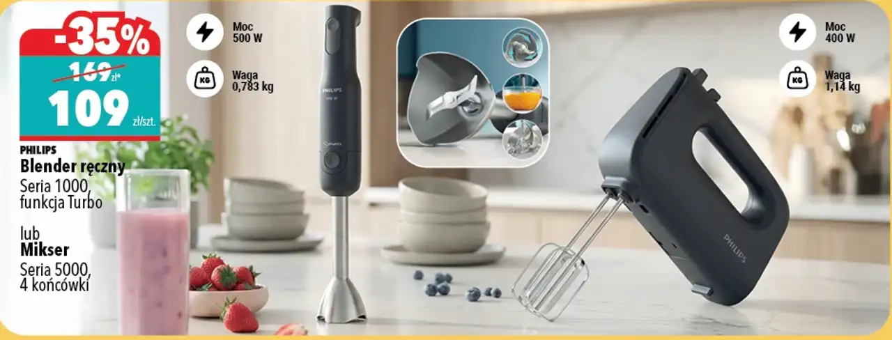 Blender ręczny Seria 1000 funkcja Turbo lub Mikser Seria 5000, 4 końcówki