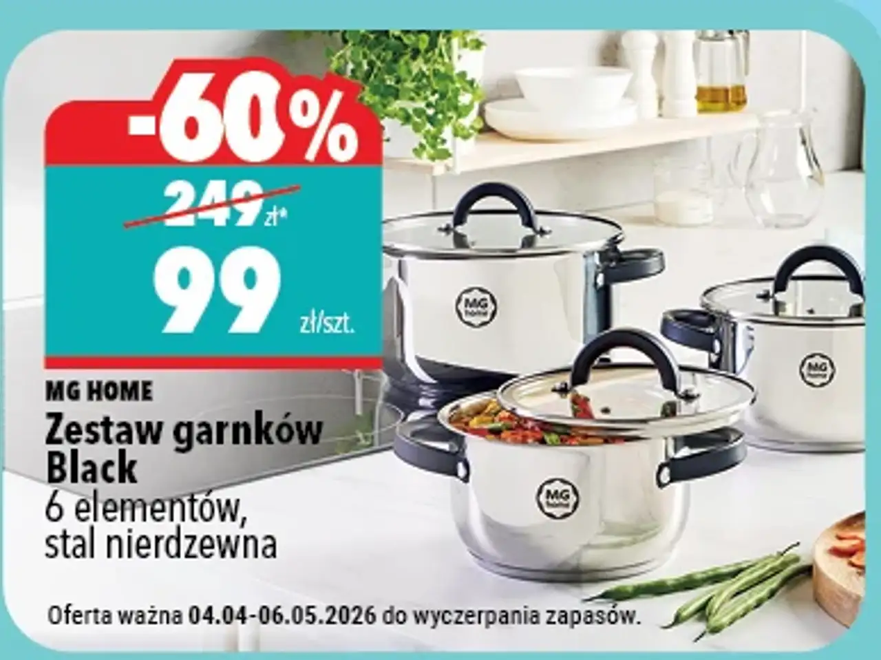MG HOME Zestaw garnków Black 6 elementów, stal nierdzewna