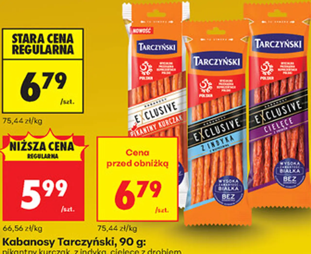 Kabanosy Tarczyński, 90 g: pikantny kurczak, z indyka, cielęce z drobiem