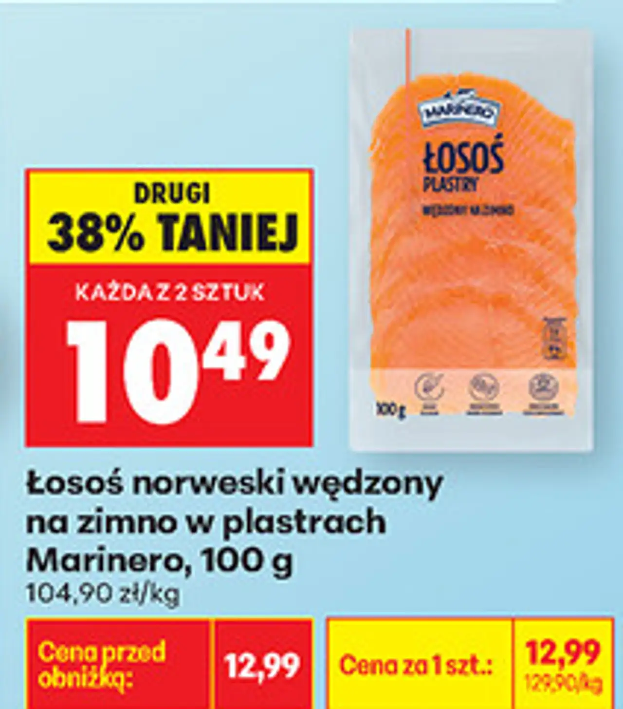 Łosoś norweski wędzony na zimno w plastrach Marinero