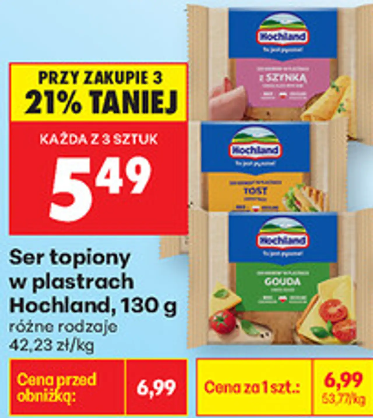 Ser topiony w plastrach Hochland, 130 g różne rodzaje