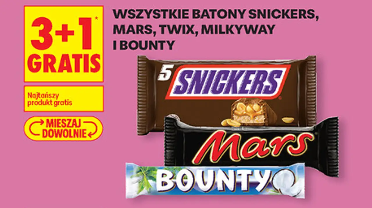 Wszystkie batony Snickers, Mars, Twix, MilkyWay i Bounty