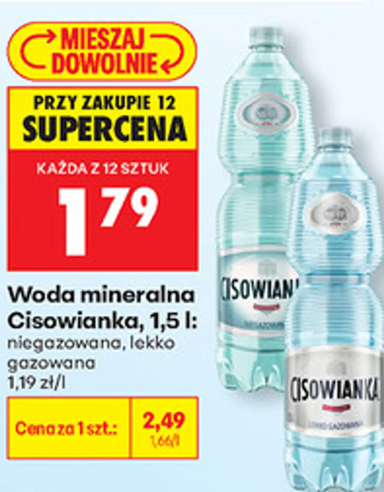 Woda mineralna Cisowianka, 1,5 l: niegazowana, lekko gazowana
