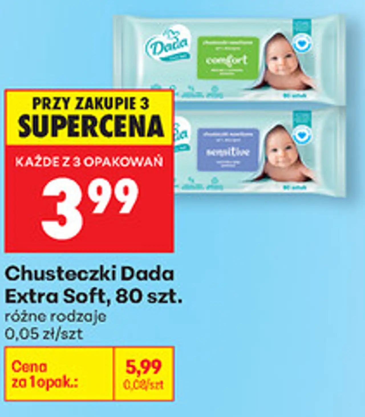 Chusteczki Dada Extra Soft, 80 szt., różne rodzaje
