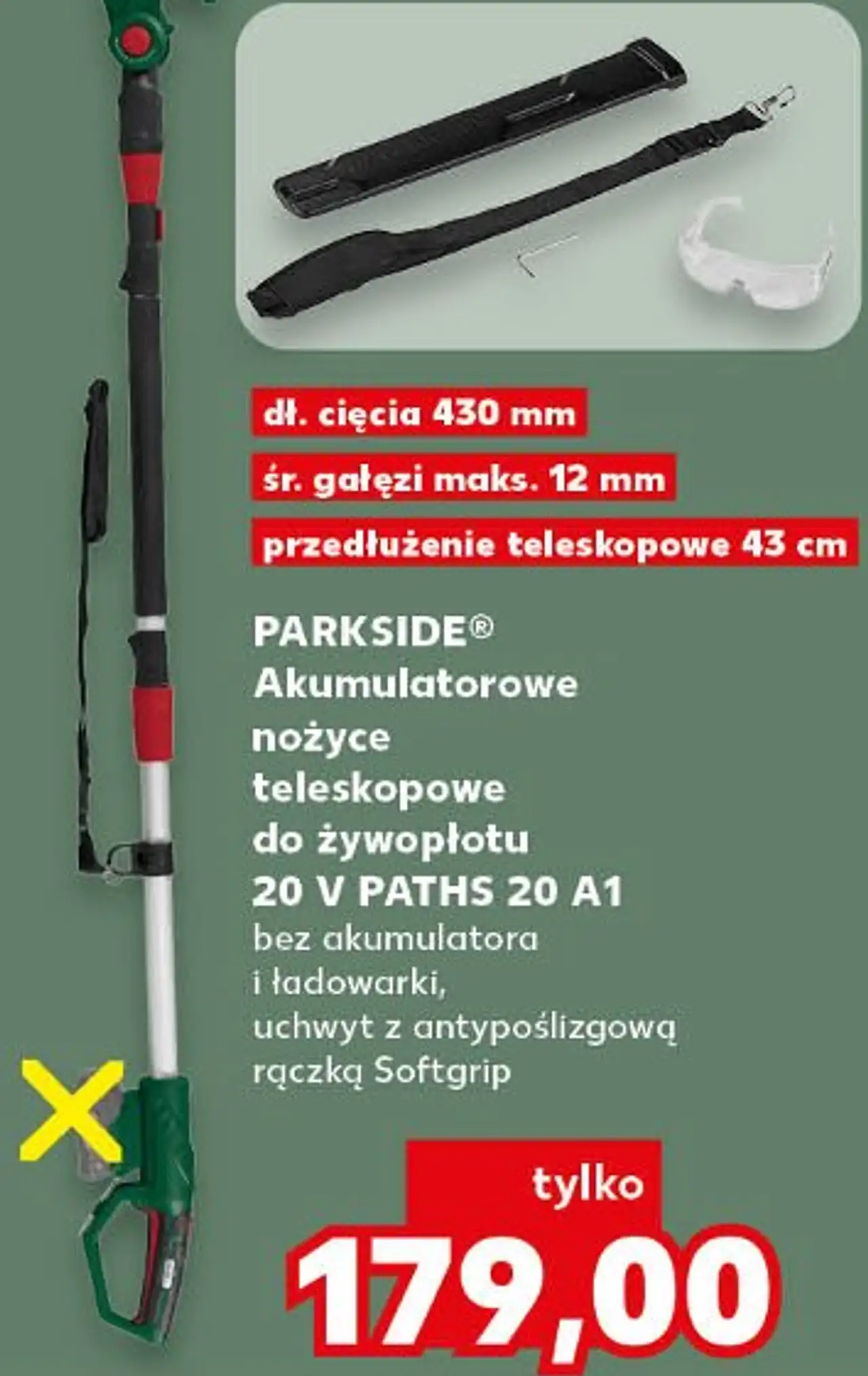 Akumulatorowe nożyce teleskopowe do żywopłotu 20 V PATHS 20 A1 bez akumulatora i ładowarki, uchwyt z antypoślizgową rączką Softgrip PARKSIDE