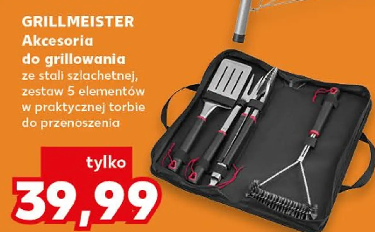 Akcesoria do grillowania ze stali szlachetnej, zestaw 5 elementów w praktycznej torbie do przenoszenia