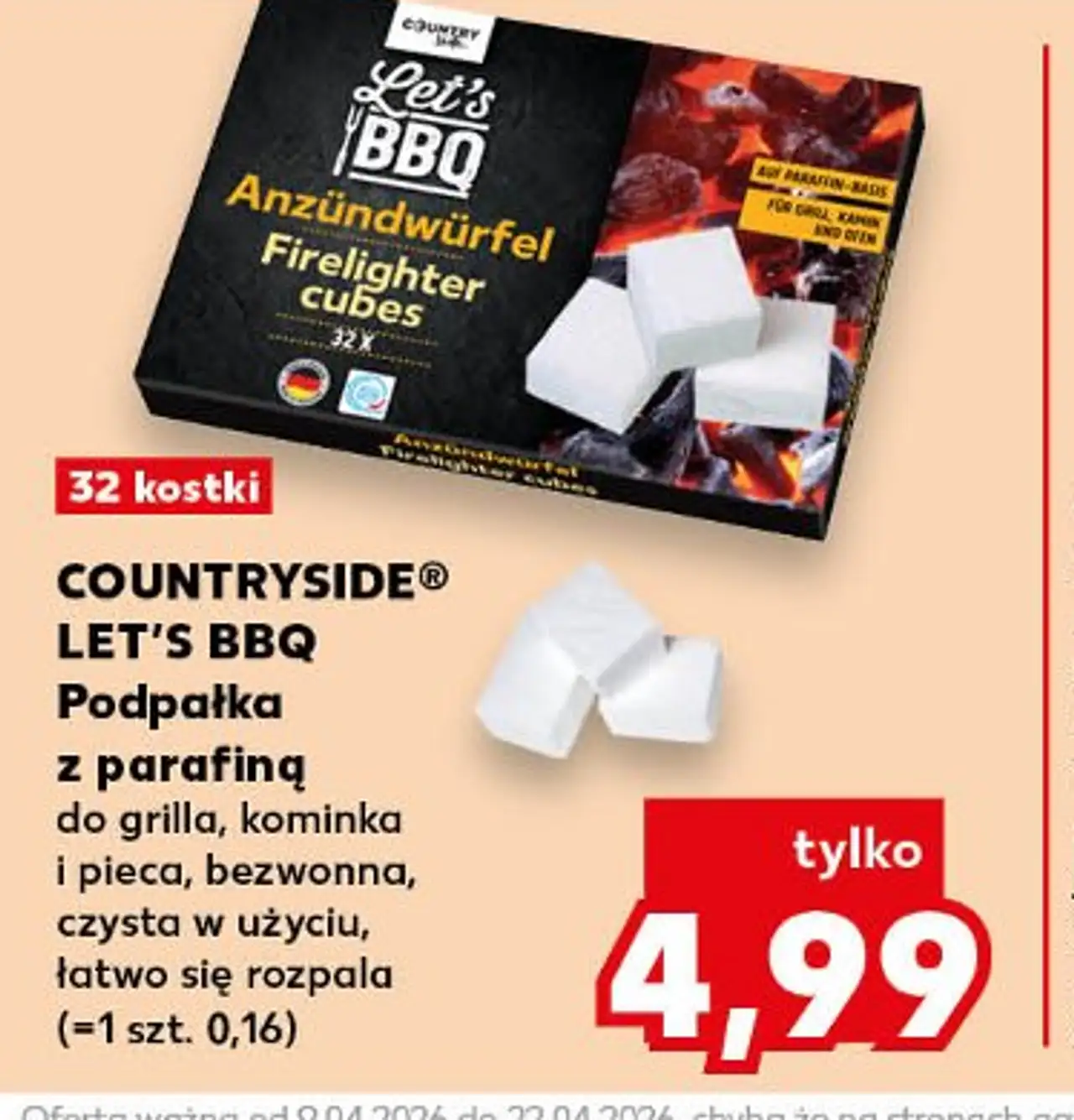 Podpałka z parafiną do grilla, kominka i pieca, bezwonna, czysta w użyciu, łatwo się rozpala (-1 szt. 0,16)