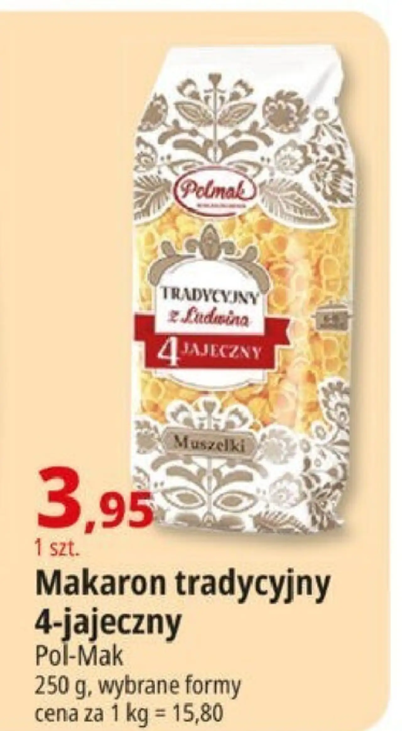 Makaron tradycyjny z ludwina 4 jajeczny muszelki Polmak