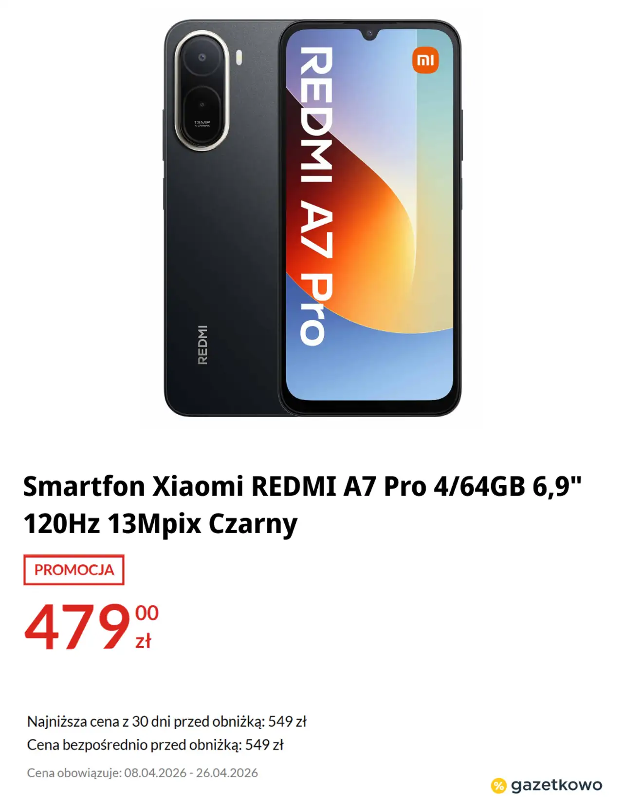 Smartfon Xiaomi REDMI A7 Pro 4/64GB 6,9" 120Hz 13Mpix Czarny