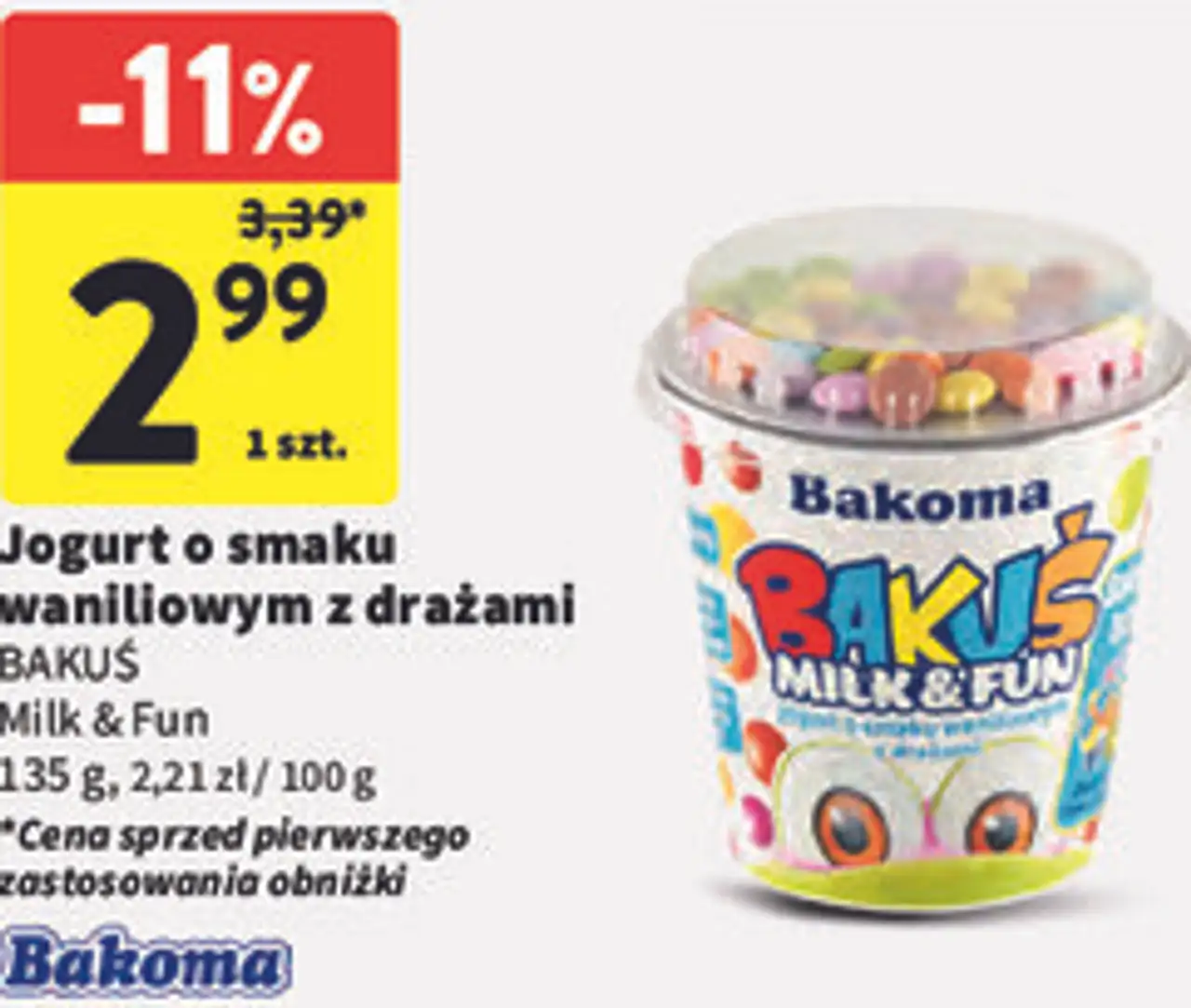 Jogurt o smaku waniliowym z drażami BAKUŚ