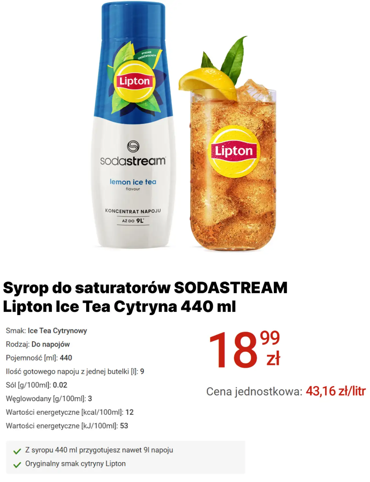 Syrop do saturatorów SODASTREAM Lipton Ice Tea Cytryna 440 ml