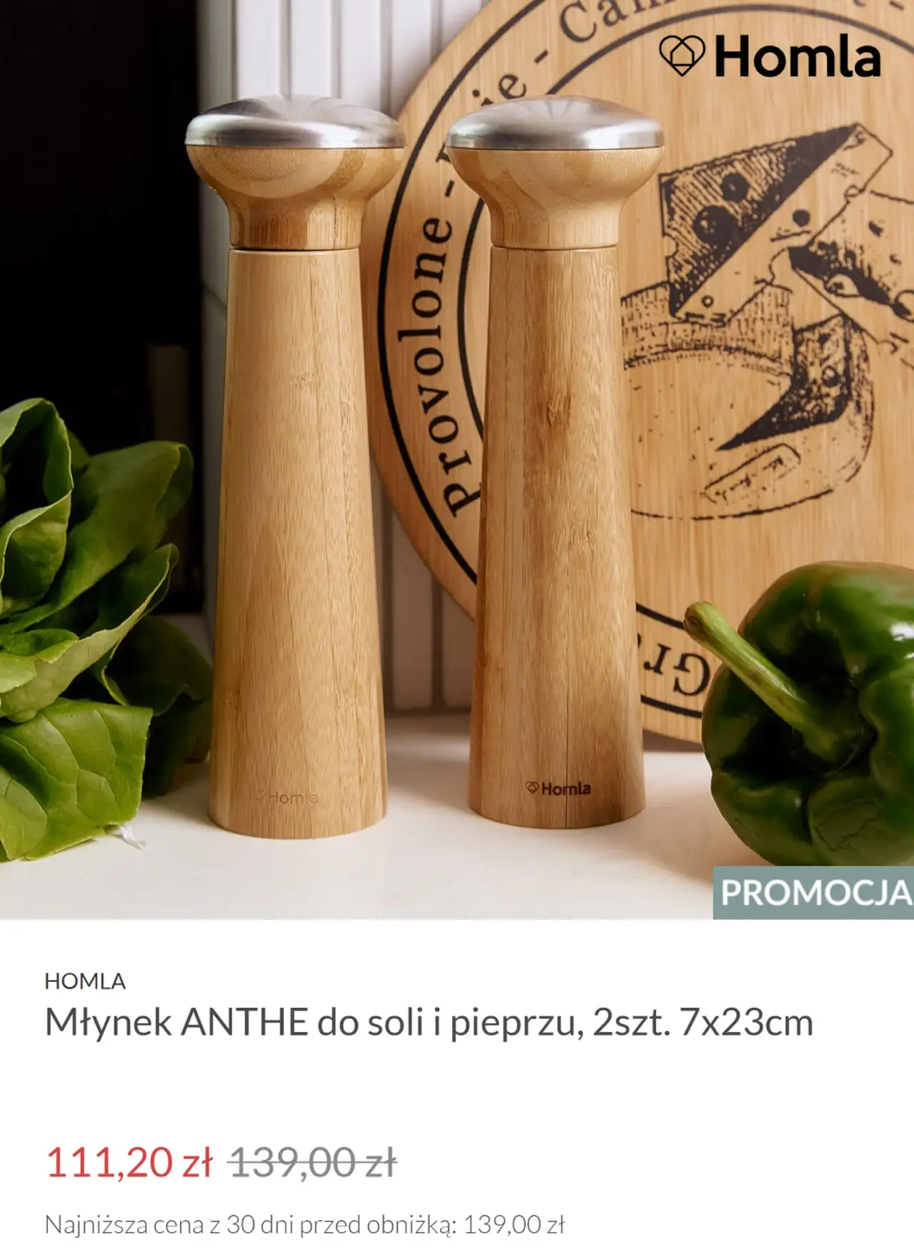 HOMLA Młynek ANTHE do soli i pieprzu, 2szt. 7x23cm