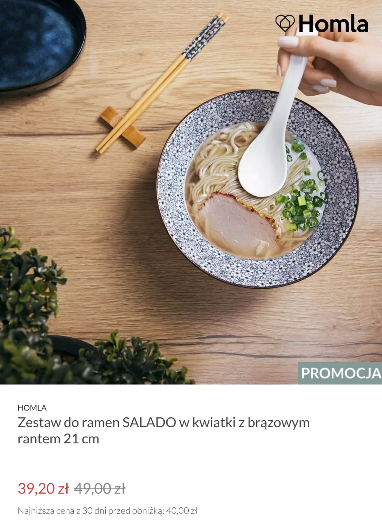 Homla Zestaw do ramen SALADO w kwiatki z brązowym rantem 21 cm
