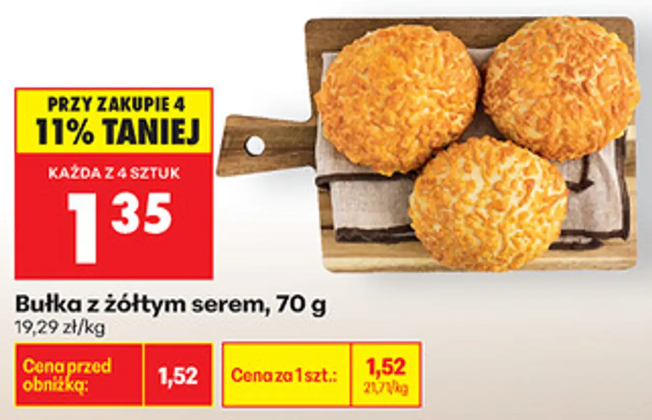 Bułka z żółtym serem, 70 g