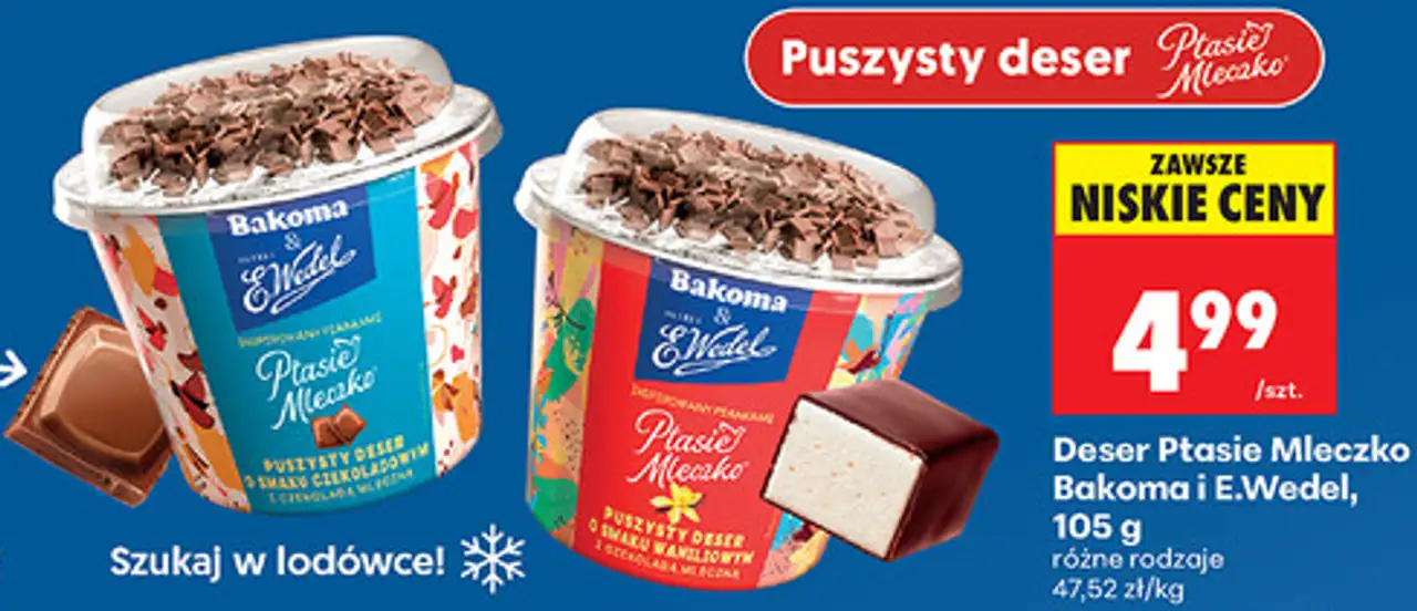 Deser Ptasie Mleczko Bakoma i E.Wedel, 105 g