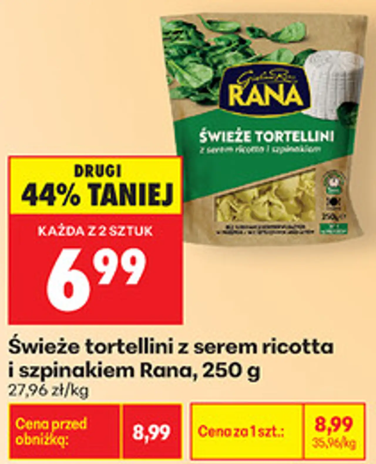 Świeże tortellini z serem ricotta i szpinakiem Rana, 250 g