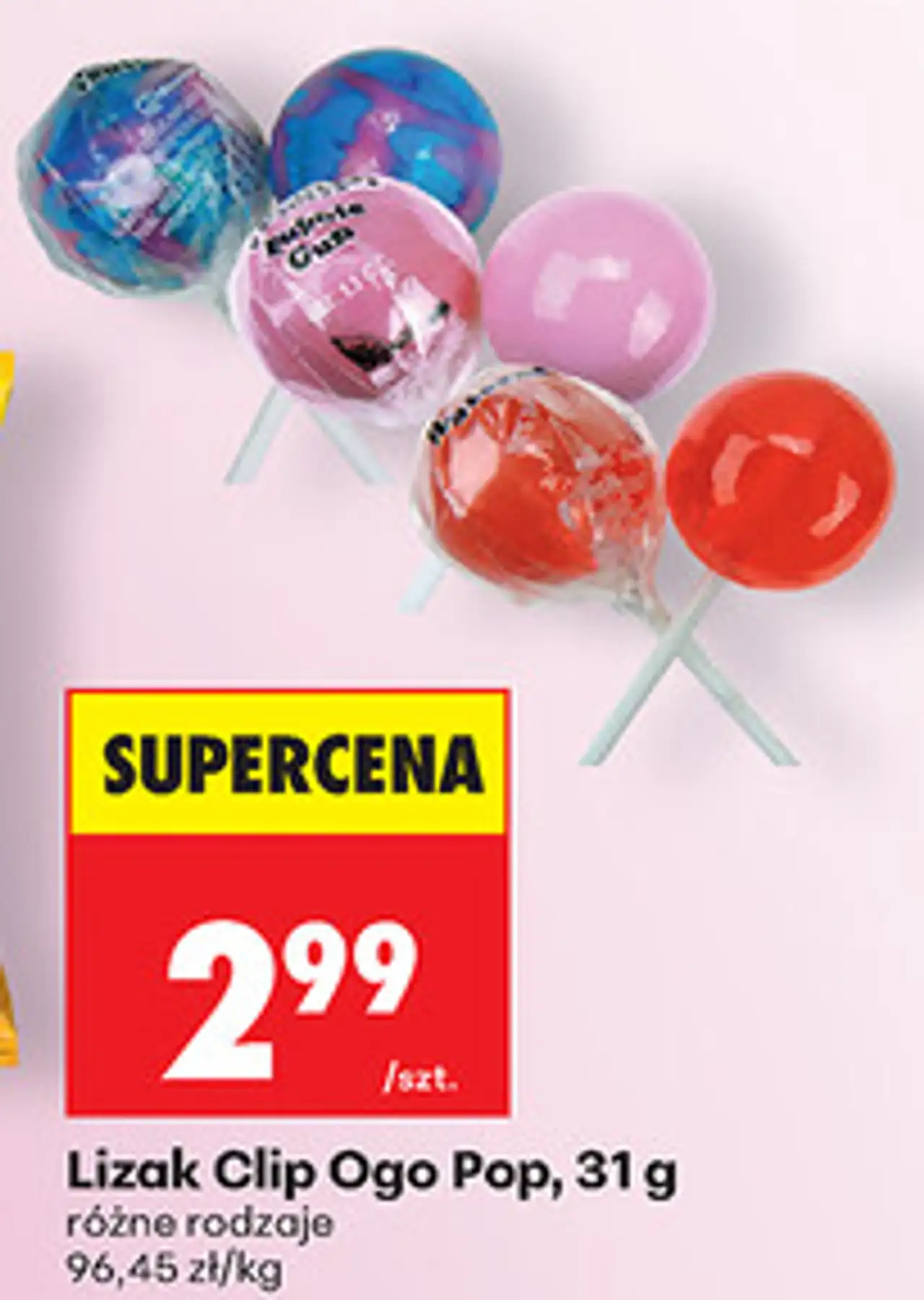 Lizak Clip Ogo Pop, 31 g różne rodzaje