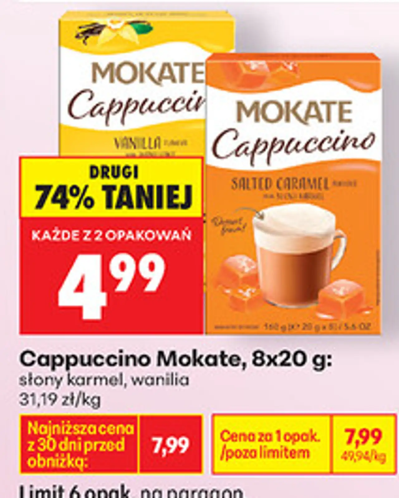 Cappuccino Mokate, 8x20 g: słony karmel, wanilia