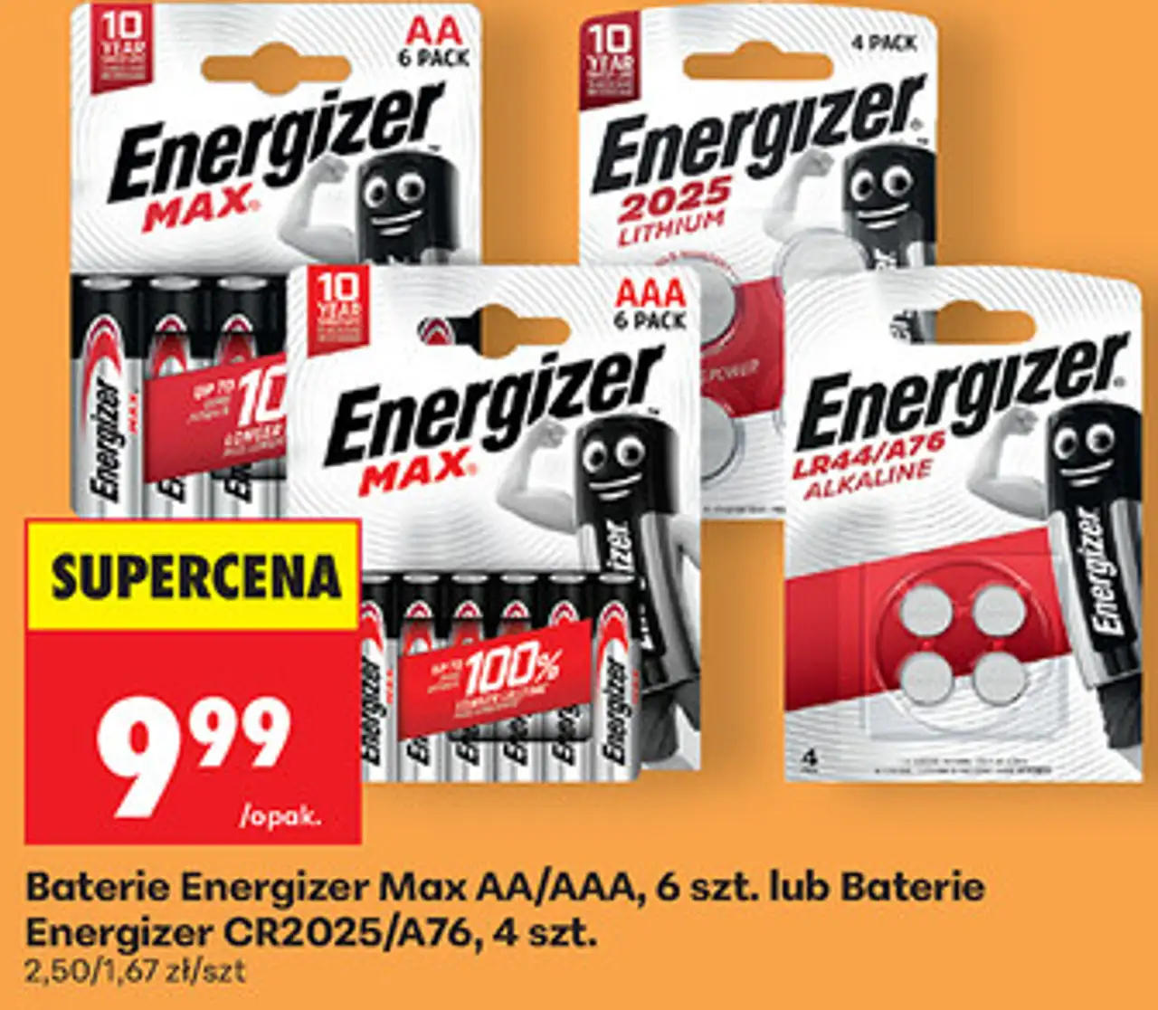 Baterie Energizer Max AA/AAA, 6 szt. lub Baterie Energizer CR2025/A76, 4 szt.