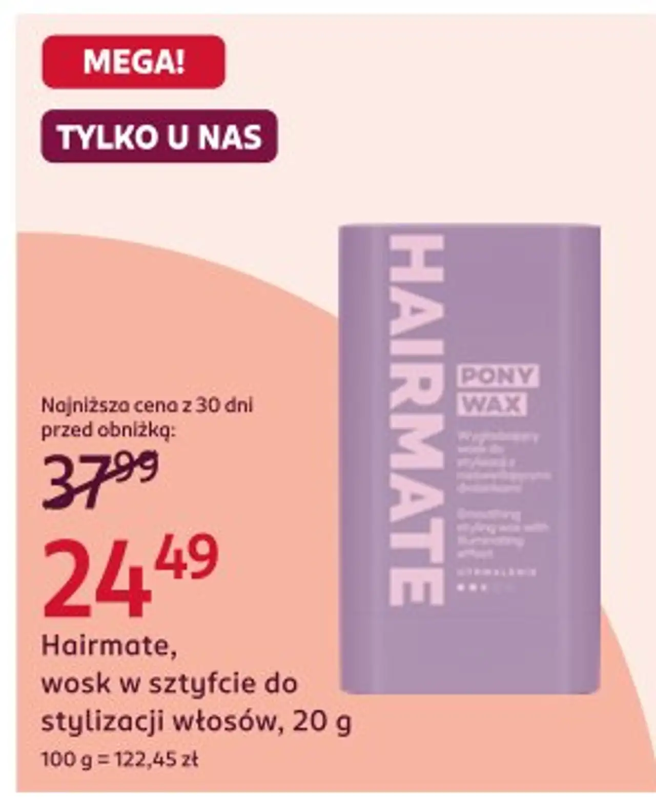 Hairmate, wosk w sztyfcie do stylizacji włosów, 20 g