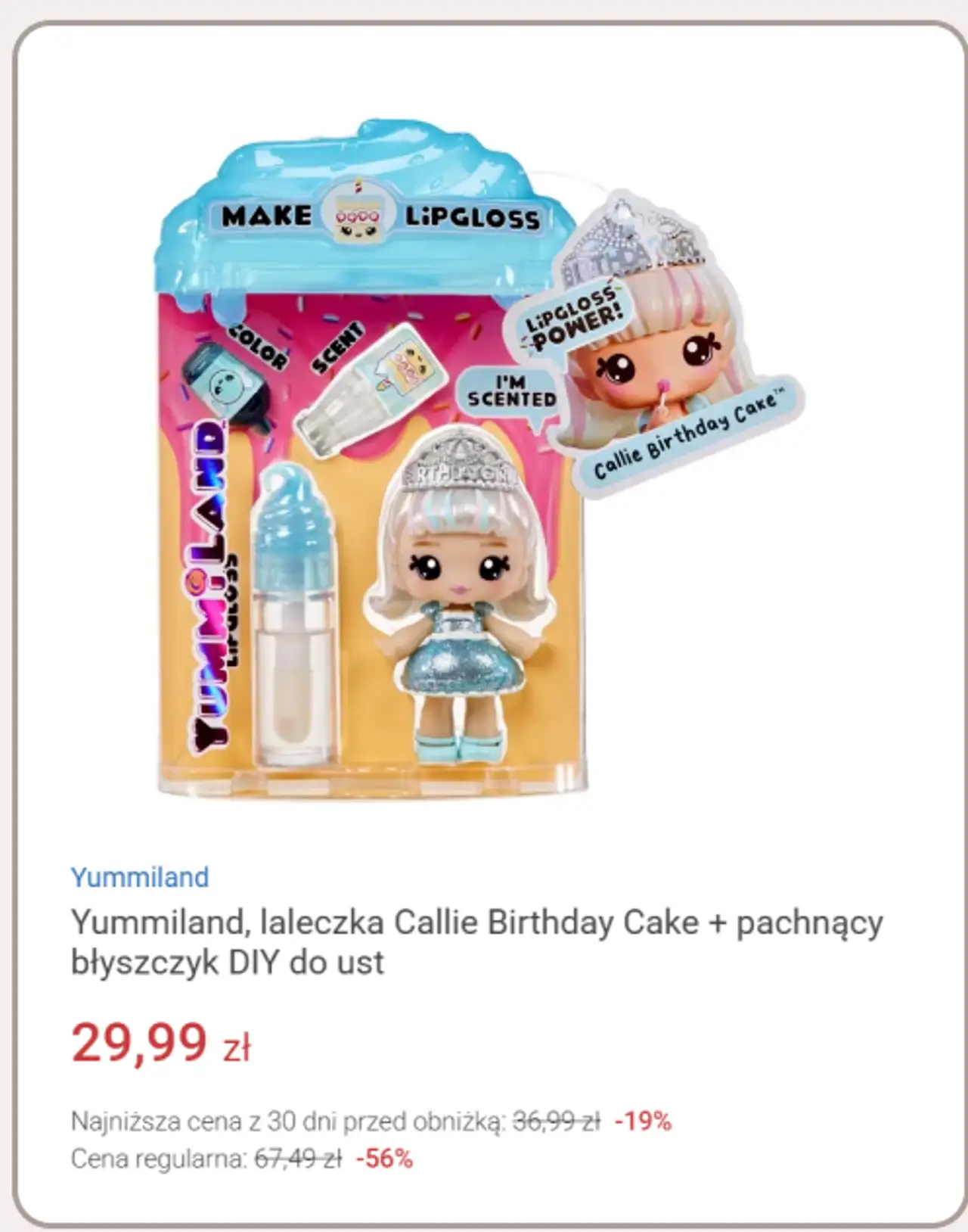 Yummiland, laleczka Callie Birthday Cake + pachnący błyszczyk DIY do ust
