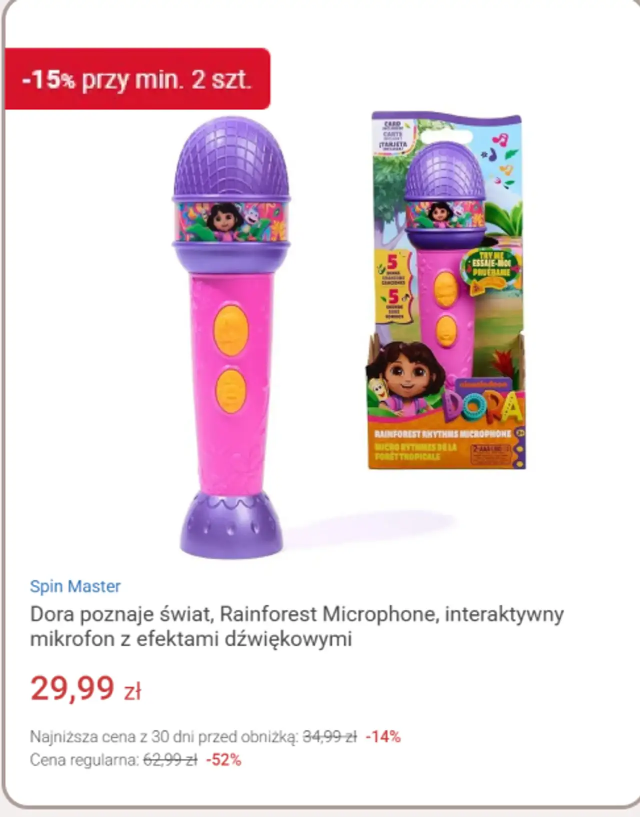 Dora poznaje świat, Rainforest Microphone, interaktywny mikrofon z efektami dźwiękowymi