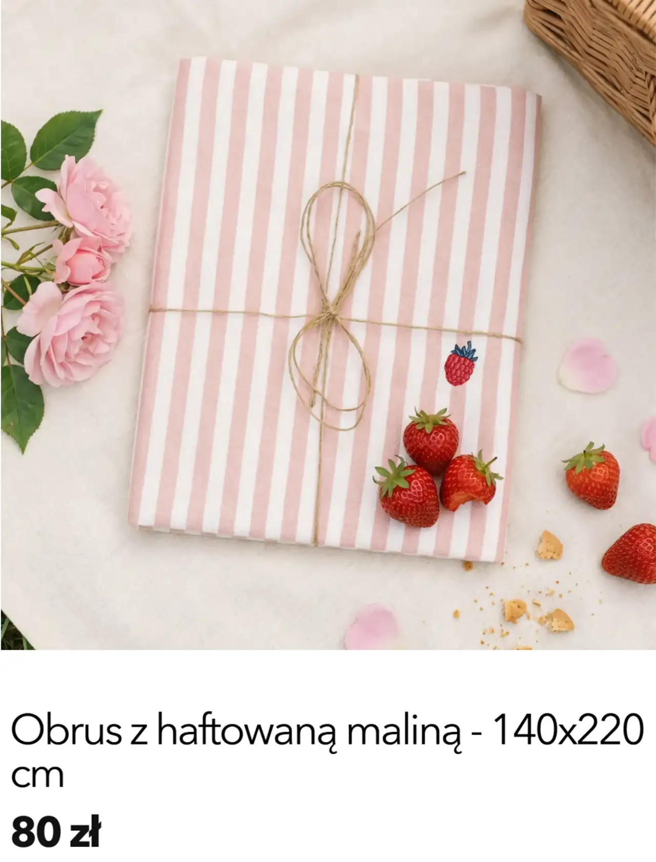 Obrus z haftowaną maliną - 140x220 cm