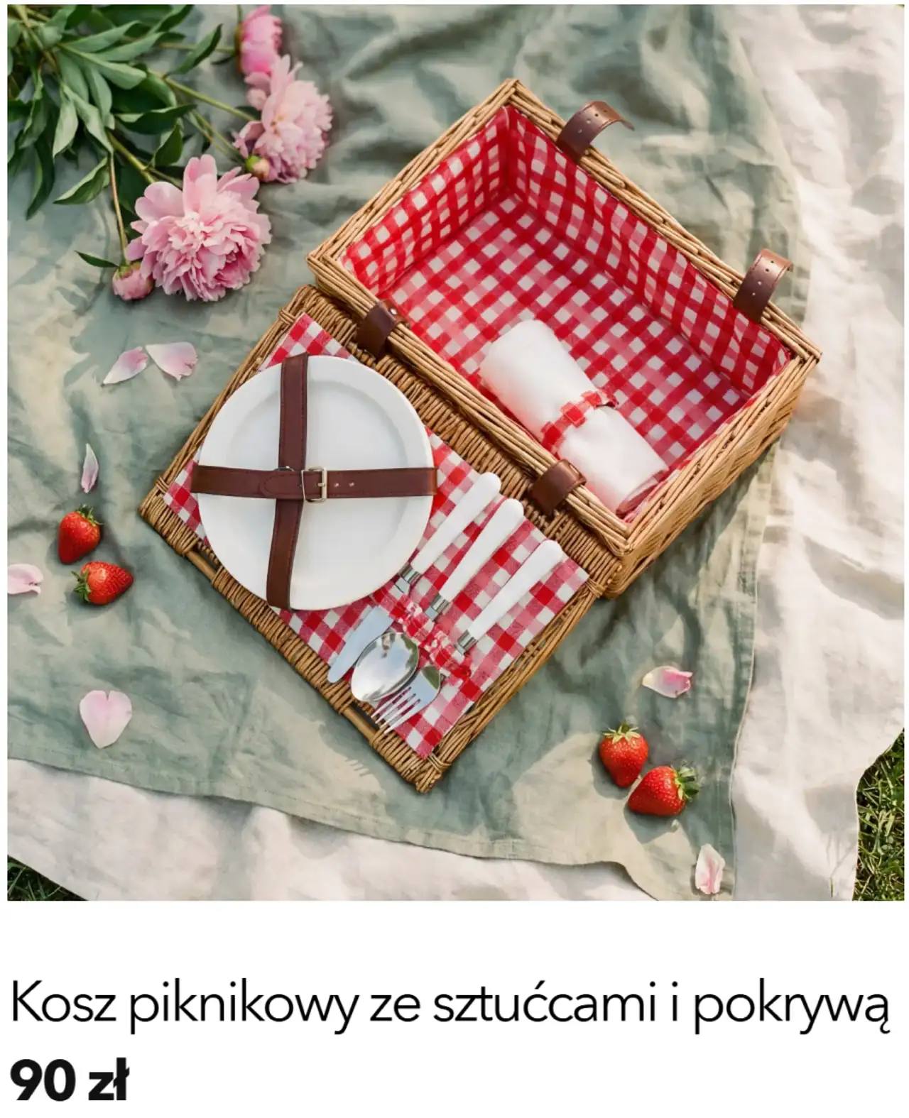 Kosz piknikowy ze sztućcami i pokrywą