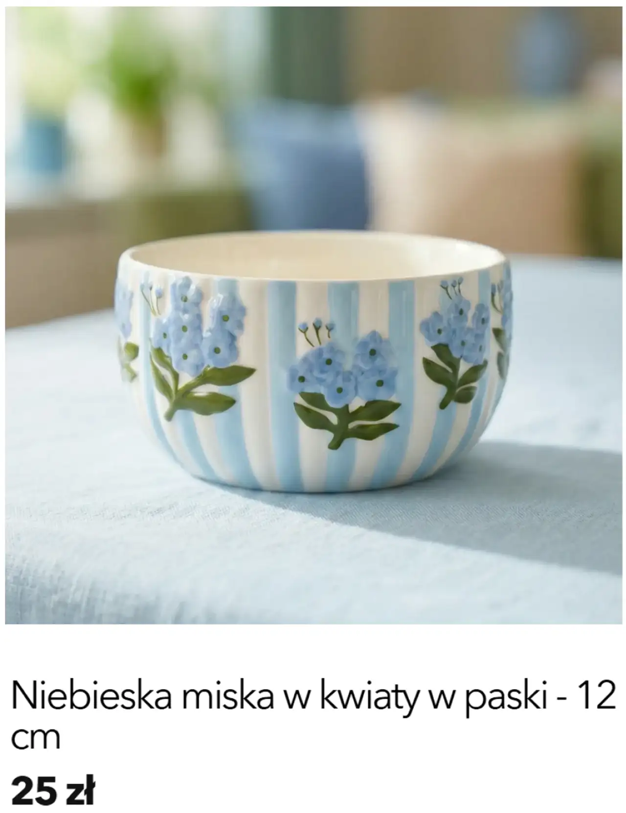 Niebieska miska w kwiaty w paski - 12 cm
