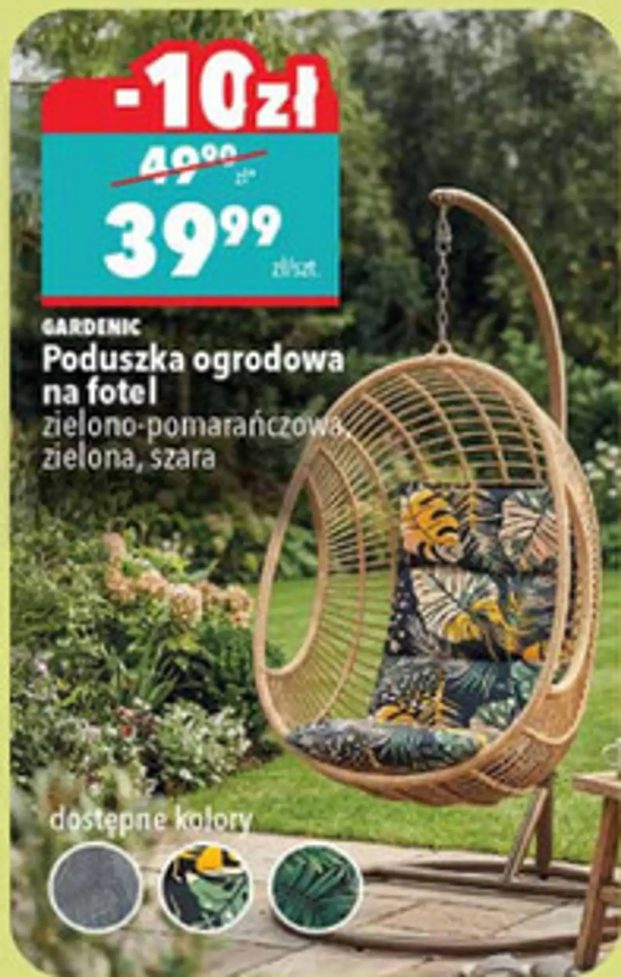 Poduszka ogrodowa na fotel zielono-pomarańczowa, zielona, szara
