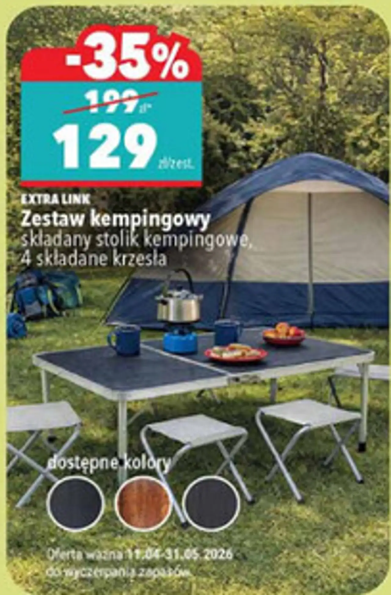 Zestaw kempingowy składany stolik kempingowe, 4 składane krzesła