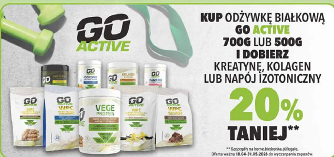 GO ACTIVE Odżywka białkowa 700G LUB 500G i kreatyna, kolagen lub napój izotoniczny