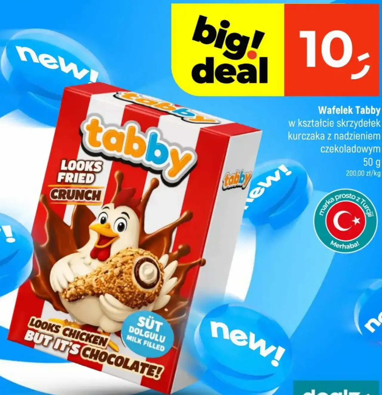 Wafelek Tabby w kształcie skrzydełek kurczaka z nadzieniem czekoladowym 50 g