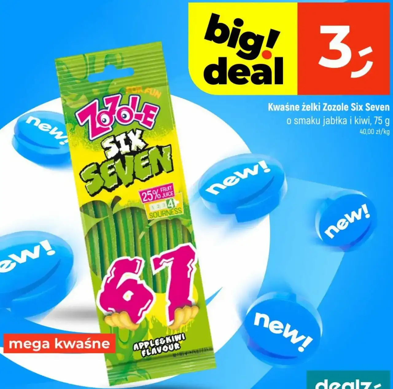 Kwaśne żelki Zozole Six Seven o smaku jabłka i kiwi, 75 g