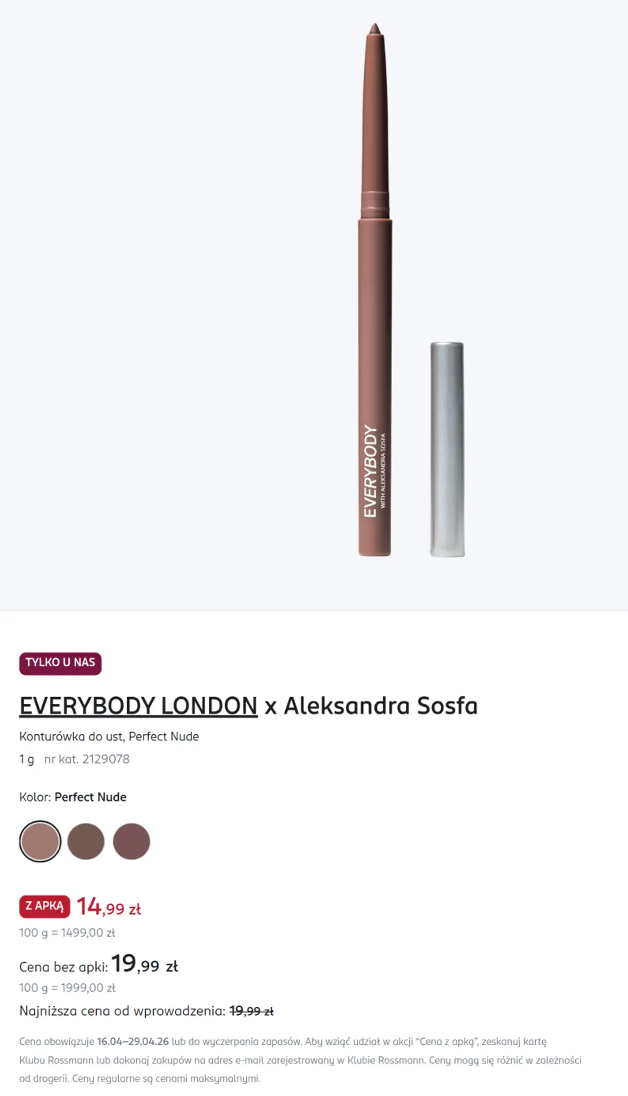 EVERYBODY LONDON x Aleksandra Sosfa Konturówka do ust, Perfect Nude 1 g