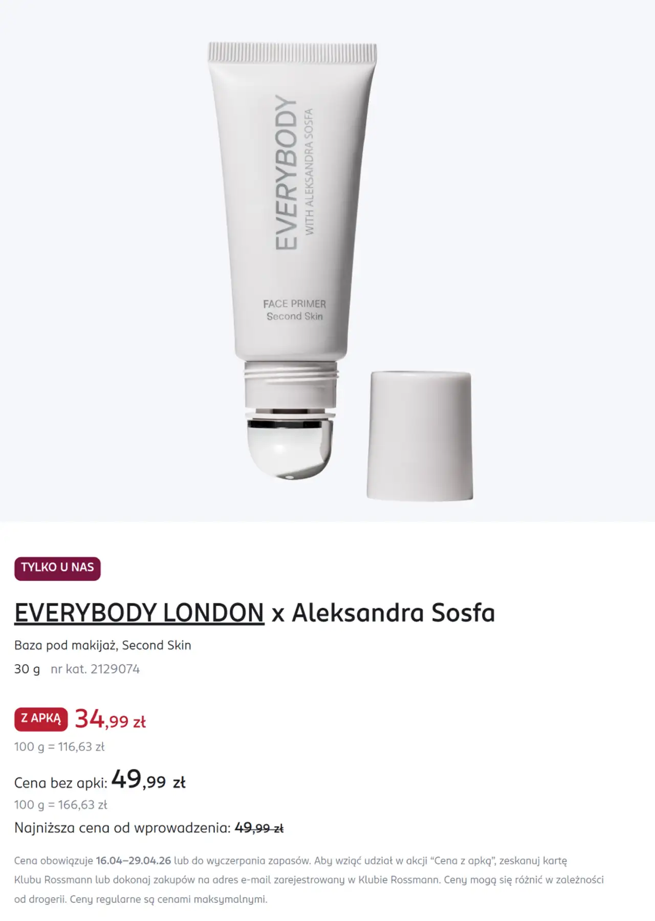 EVERYBODY LONDON x Aleksandra Sosfa Baza pod makijaż, Second Skin 30 g