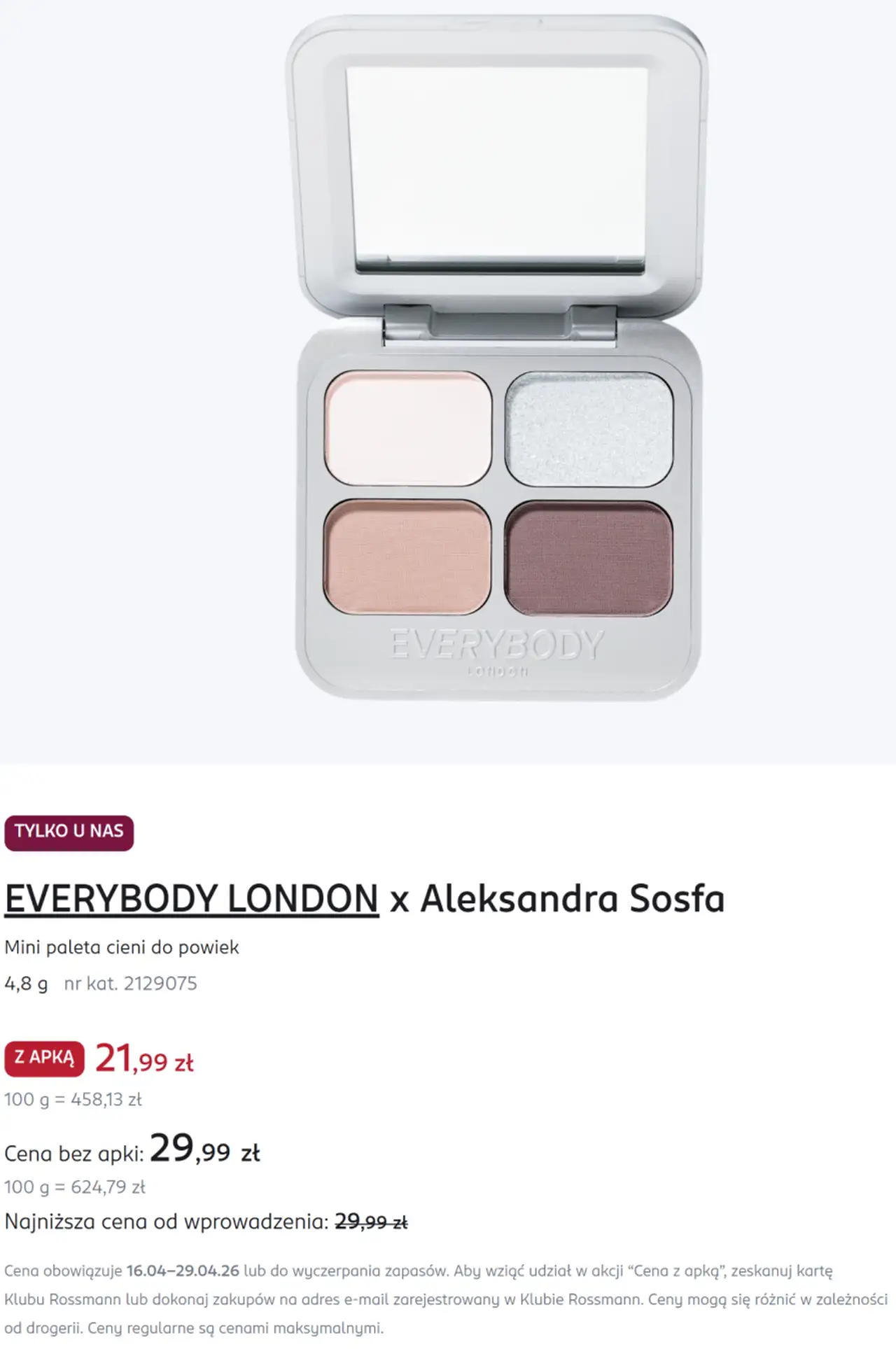 EVERYBODY LONDON x Aleksandra Sosfa Mini paleta cieni do powiek 4,8 g