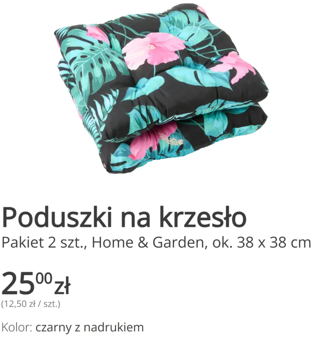 Poduszki na krzesło Pakiet 2 szt., Home & Garden, ok. 38 x 38 cm Kolor: czarny z nadrukiem