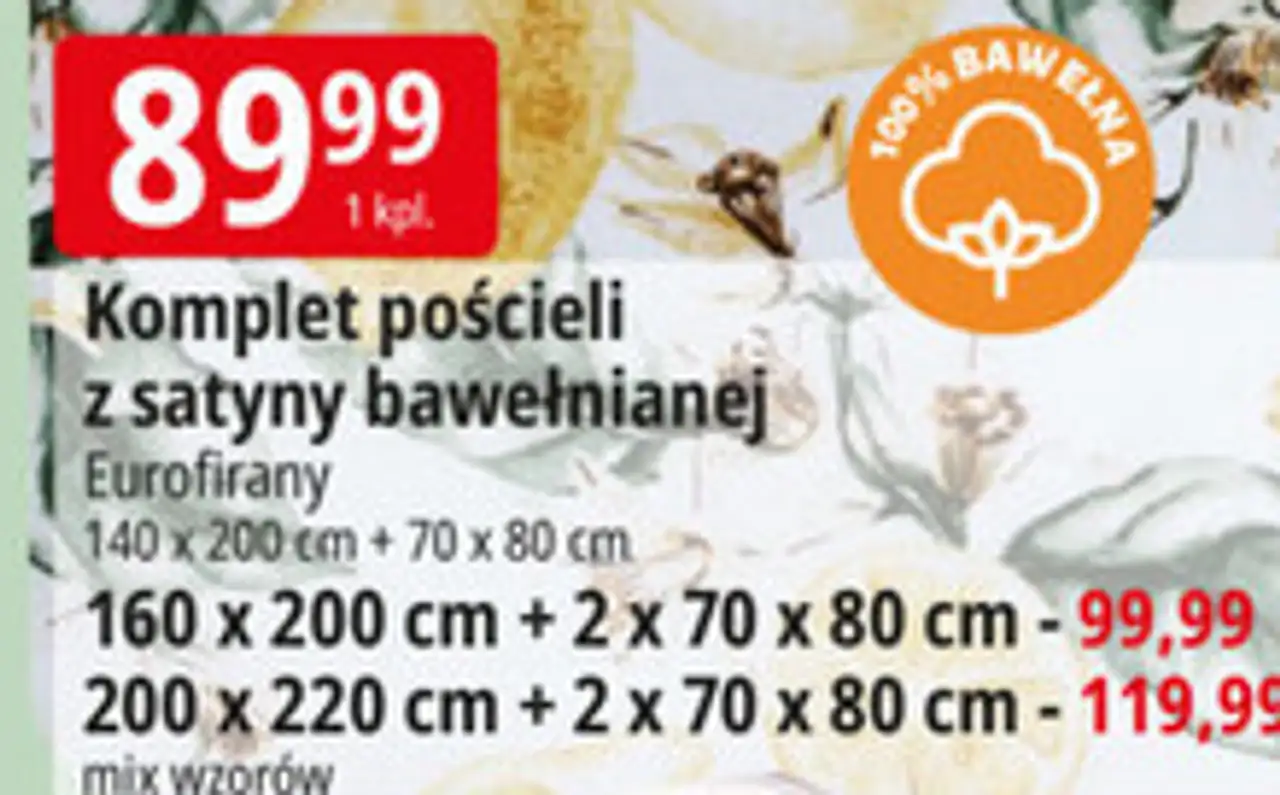 Komplet pościeli z satyny bawełnianej Eurofirany 140 x 200 cm + 70 x 80 cm