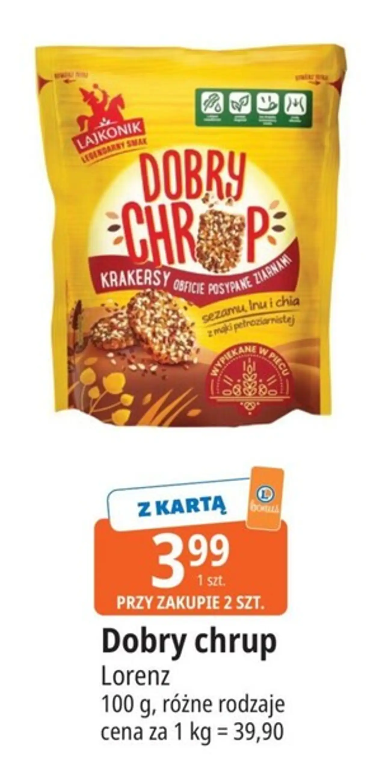 Krakersy obficie posypane ziarnami sezamu lnu i chia Lajkonik Dobry Chrup