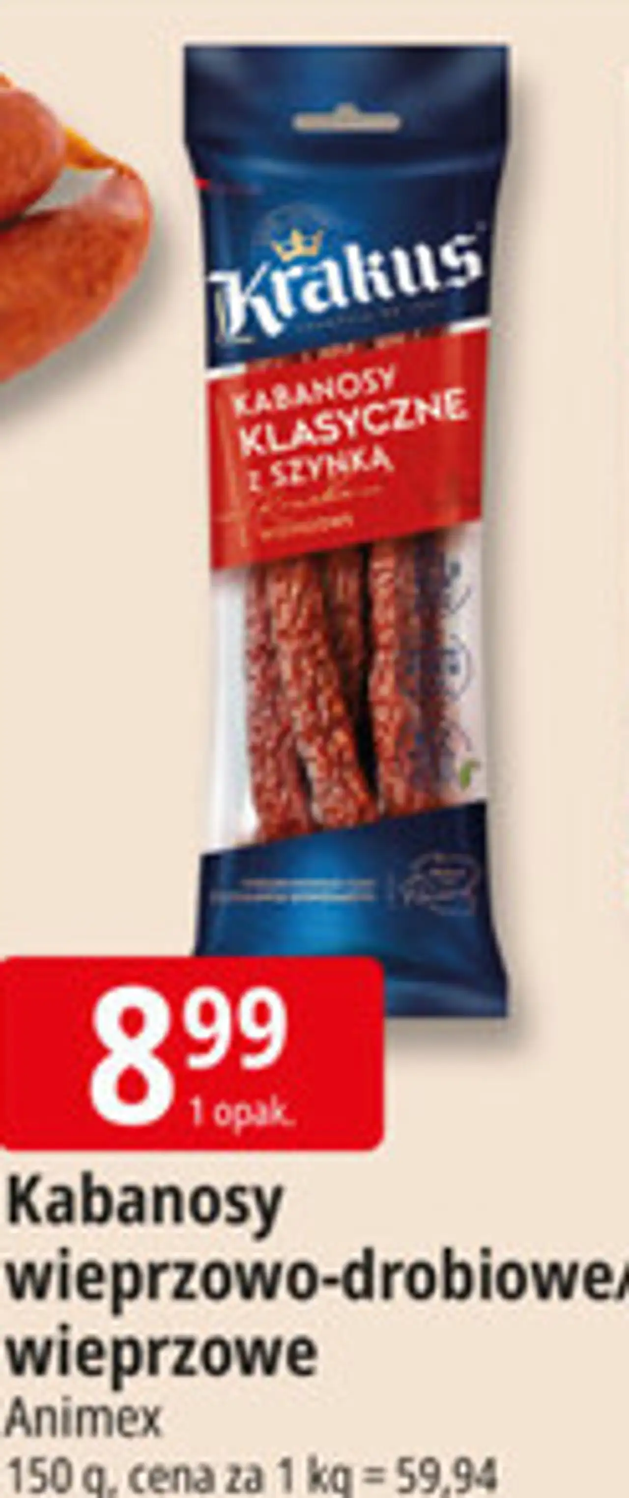 Kabanosy wieprzowo-drobiowe/wieprzowe Animex