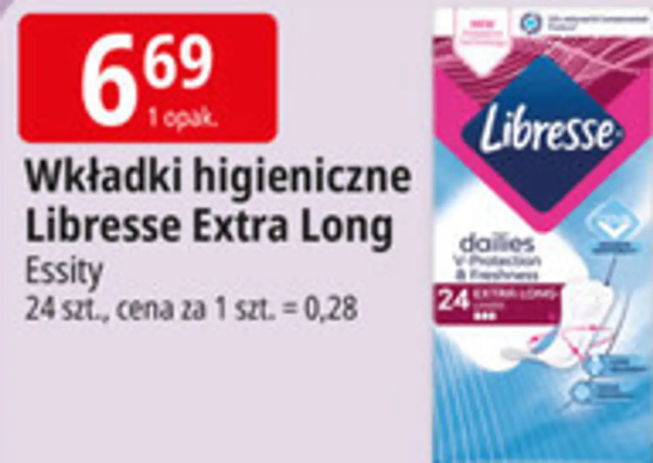 Wkładki higieniczne Libresse Extra Long Essity 24 szt.,