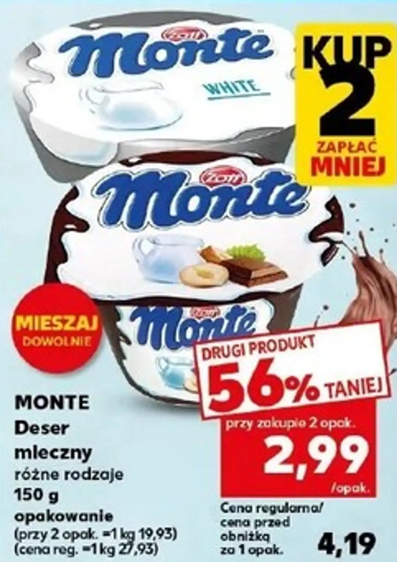 MONTE Deser mleczny różne rodzaje 150 g opakowanie
